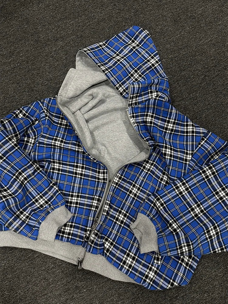 Swobodna bluza z kapturem w kratę