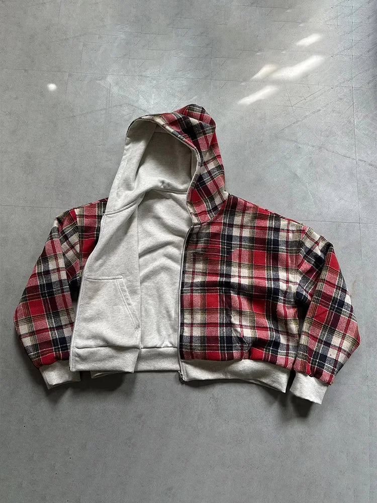 Swobodna bluza z kapturem w kratę