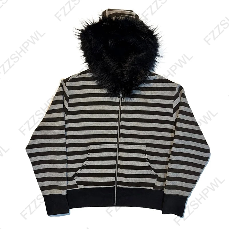 bluza damska z futrem Y2K GOTH