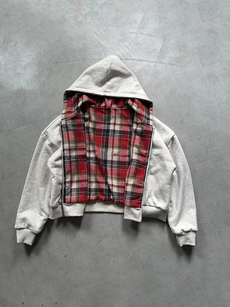 Swobodna bluza z kapturem w kratę
