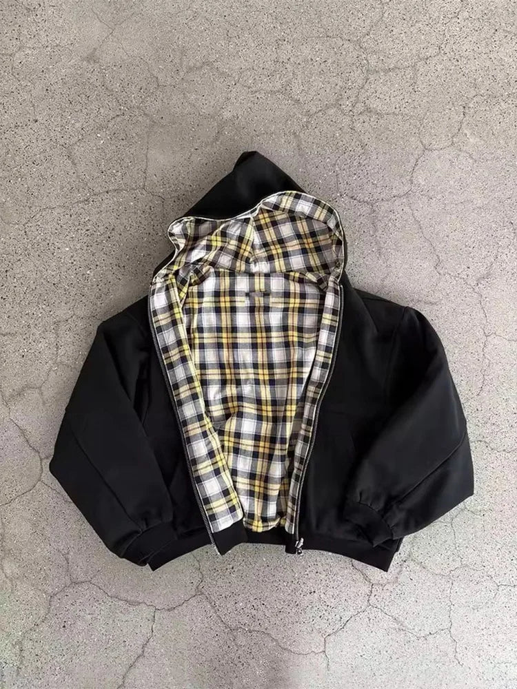 Swobodna bluza z kapturem w kratę