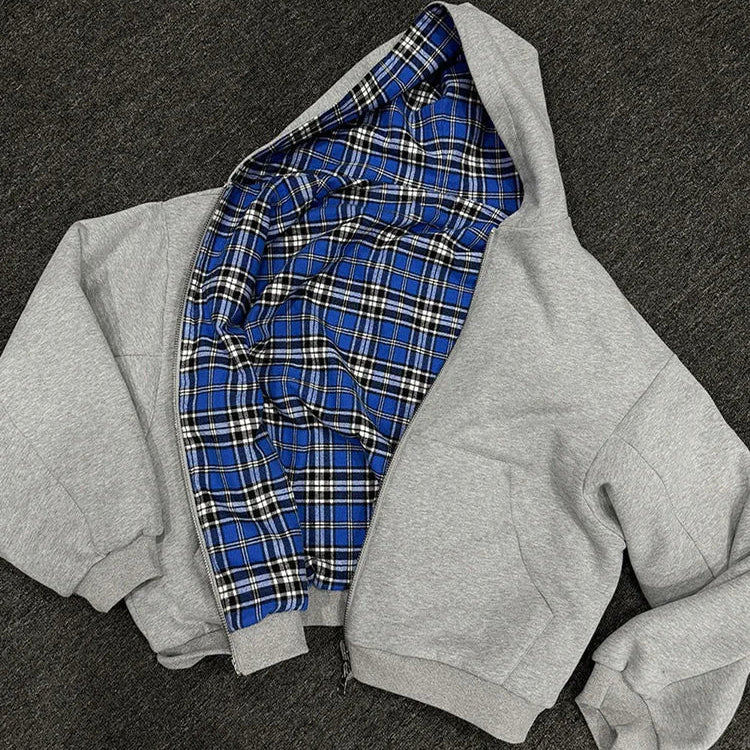 Swobodna bluza z kapturem w kratę