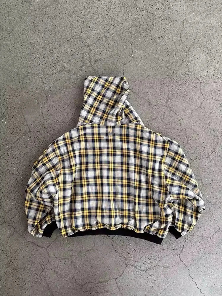Swobodna bluza z kapturem w kratę